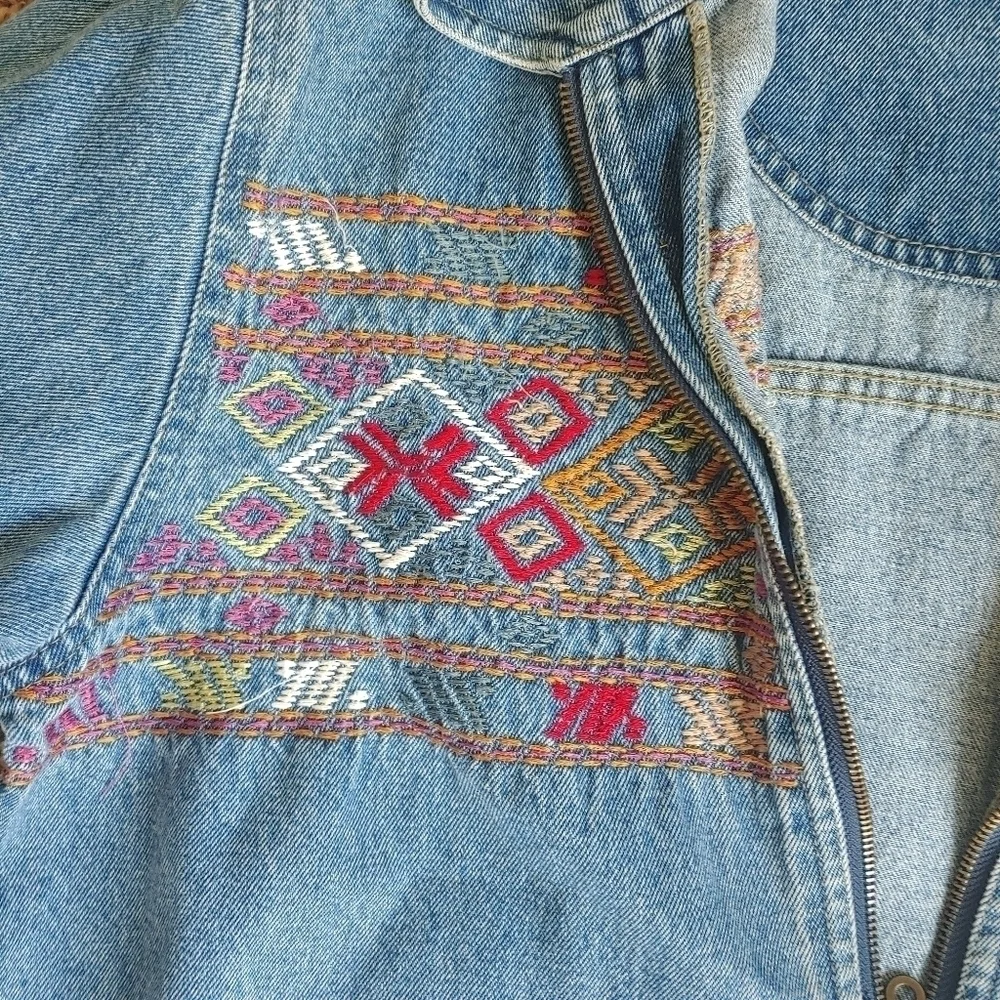 Vintage 90s y2k embroidered denim zip up denim jacket size 2x - Picture 3 of 7